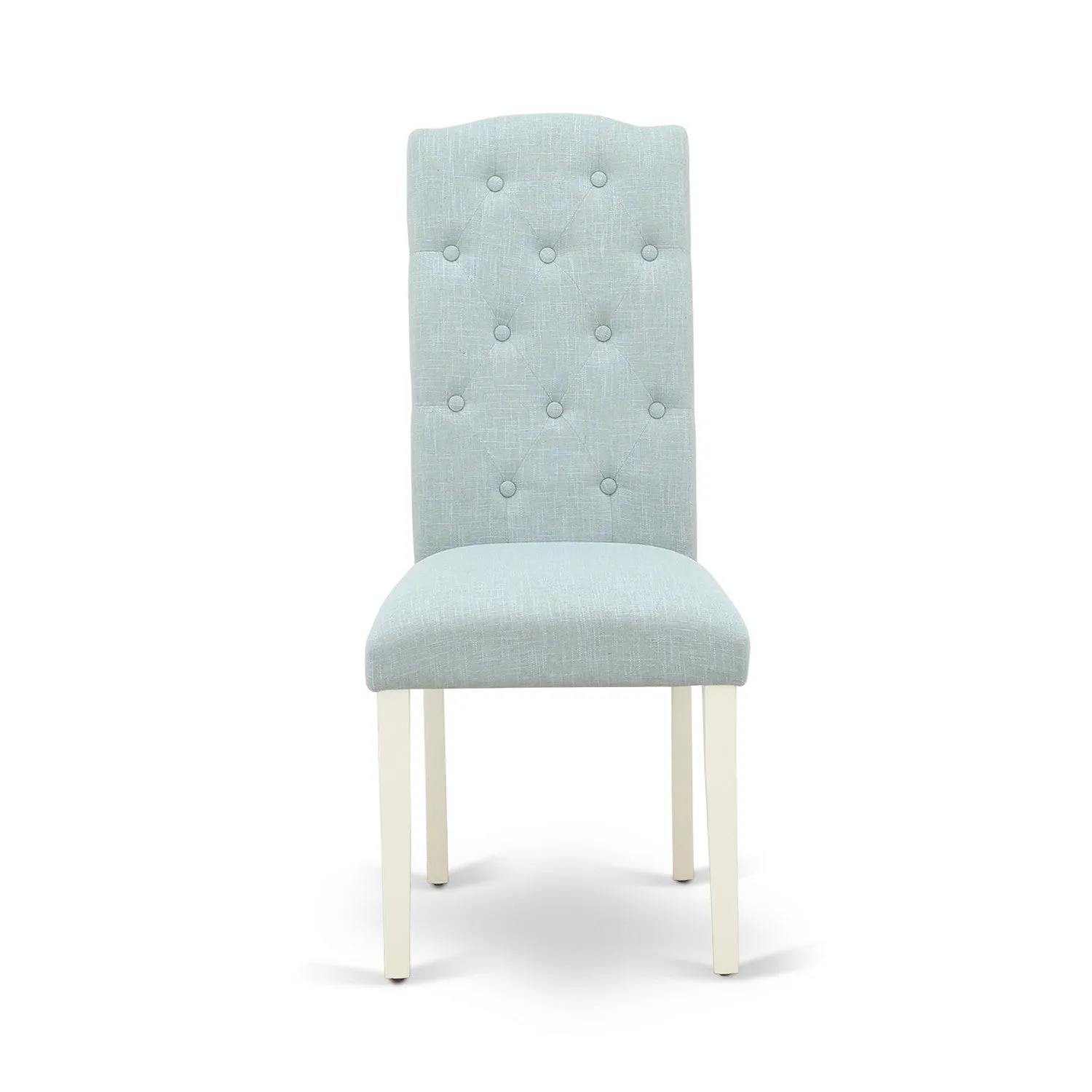 East West Furniture V097CE215-9 9 Piece Kitchen Table Set Includes a Rectangle Dining Table with V-Legs and 8 Baby Blue Linen Fabric Parsons Dining Chairs, 40x72 Inch, Multi-Color