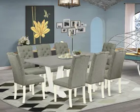 East West Furniture V097EL207-9 9 Piece Kitchen Table Set Includes a Rectangle Dining Table with V-Legs and 8 Gray Linen Fabric Parson Dining Chairs, 40x72 Inch, Multi-Color