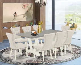 East West Furniture V097GA235-9 9 Piece Modern Dining Table Set Includes a Rectangle Wooden Table with V-Legs and 8 Doeskin Linen Fabric Parson Dining Chairs, 40x72 Inch, Multi-Color