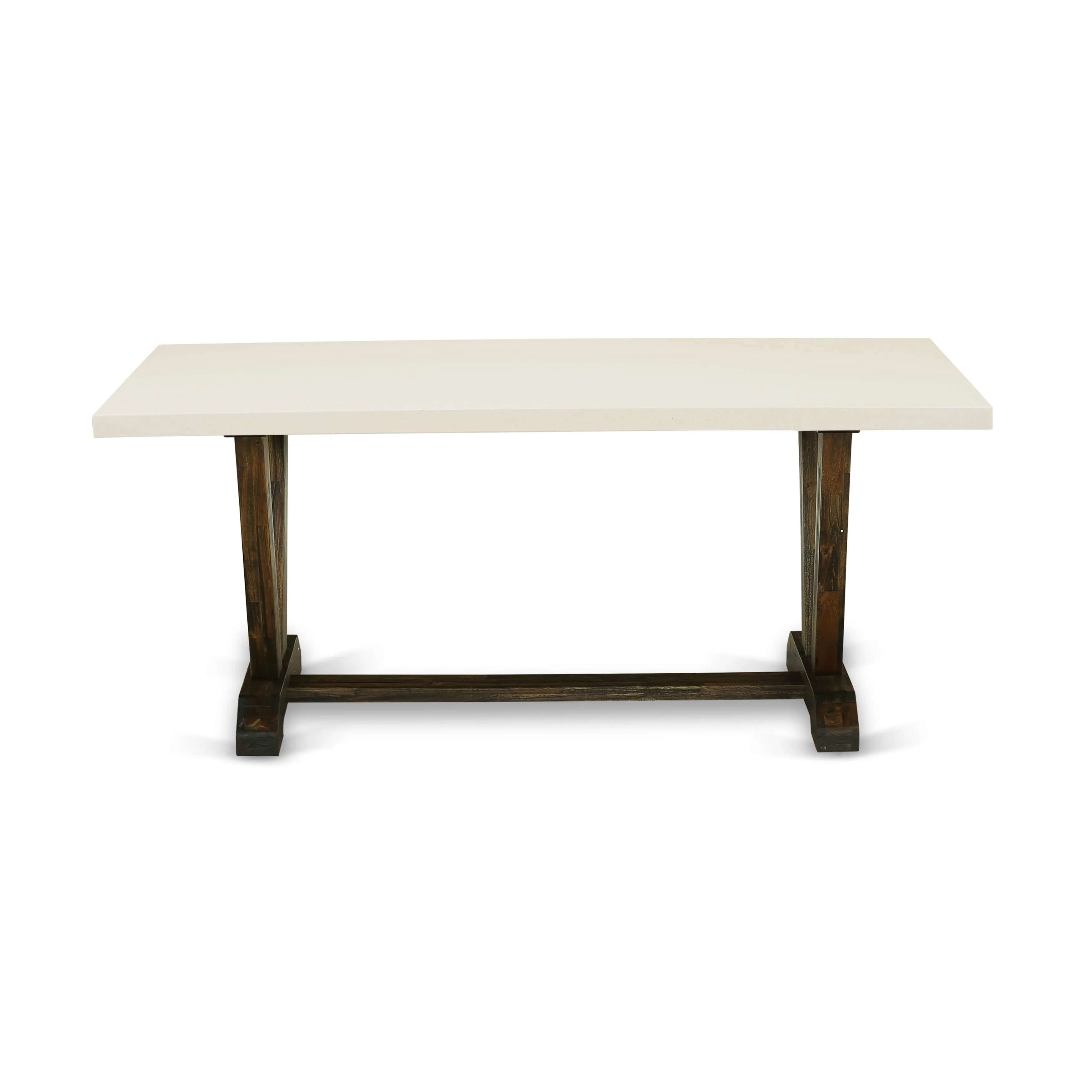East West Furniture V727MZN32-6 6 Piece Dining Set Contains a Rectangle Dining Room Table with V-Legs and 4 Light Beige Linen Fabric Parson Chairs with a Bench