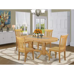 East West Furniture VAPO5-OAK-W 5 Piece Dining Room Table Set Includes an Oval Wooden Table with Butterfly Leaf and 4 Kitchen Dining Chairs, 40x76 Inch, Oak