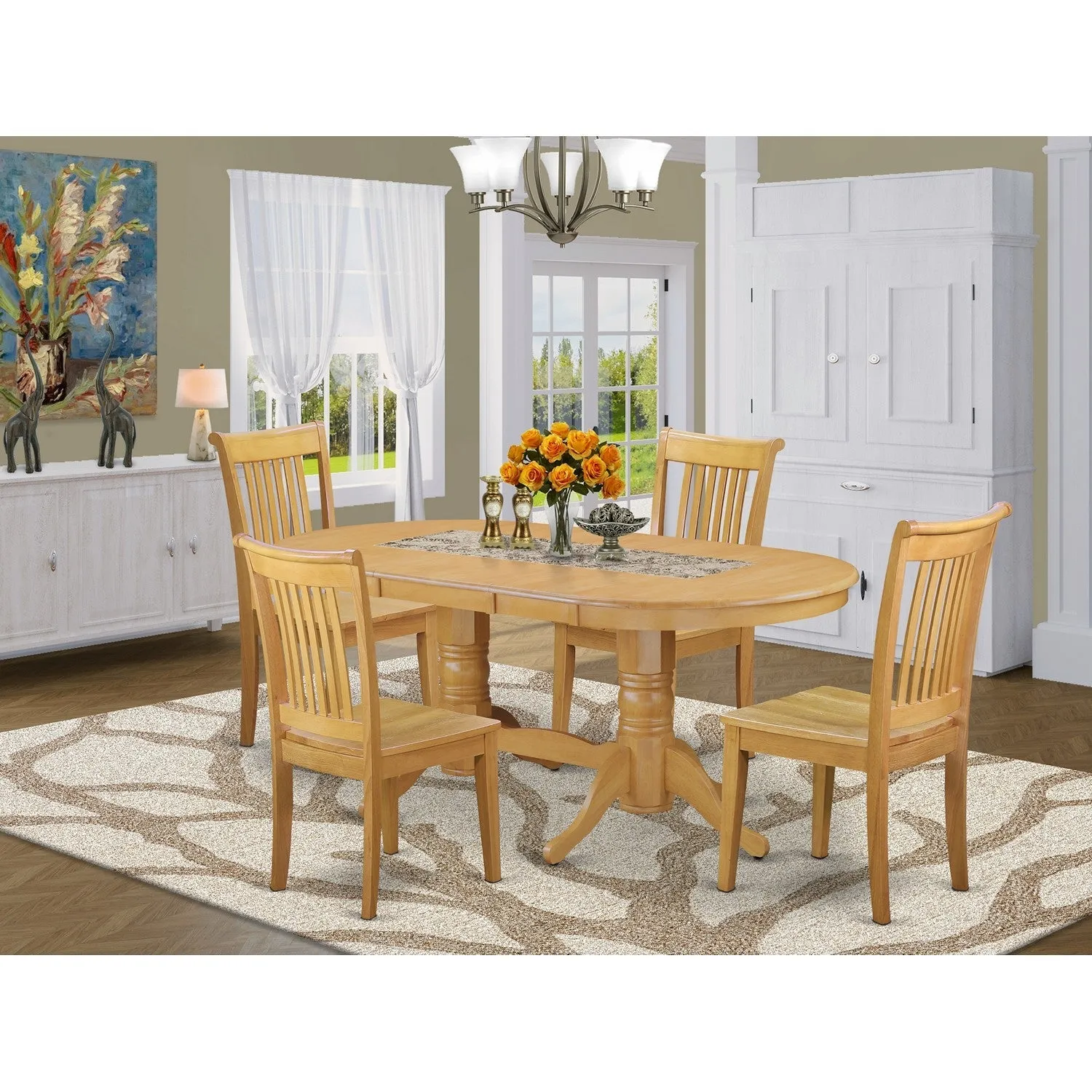 East West Furniture VAPO5-OAK-W 5 Piece Dining Room Table Set Includes an Oval Wooden Table with Butterfly Leaf and 4 Kitchen Dining Chairs, 40x76 Inch, Oak