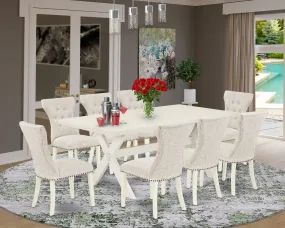 East West Furniture X027GA235-9 9 Piece Dining Set Includes a Rectangle Dining Room Table with X-Legs and 8 Doeskin Linen Fabric Upholstered Parson Chairs