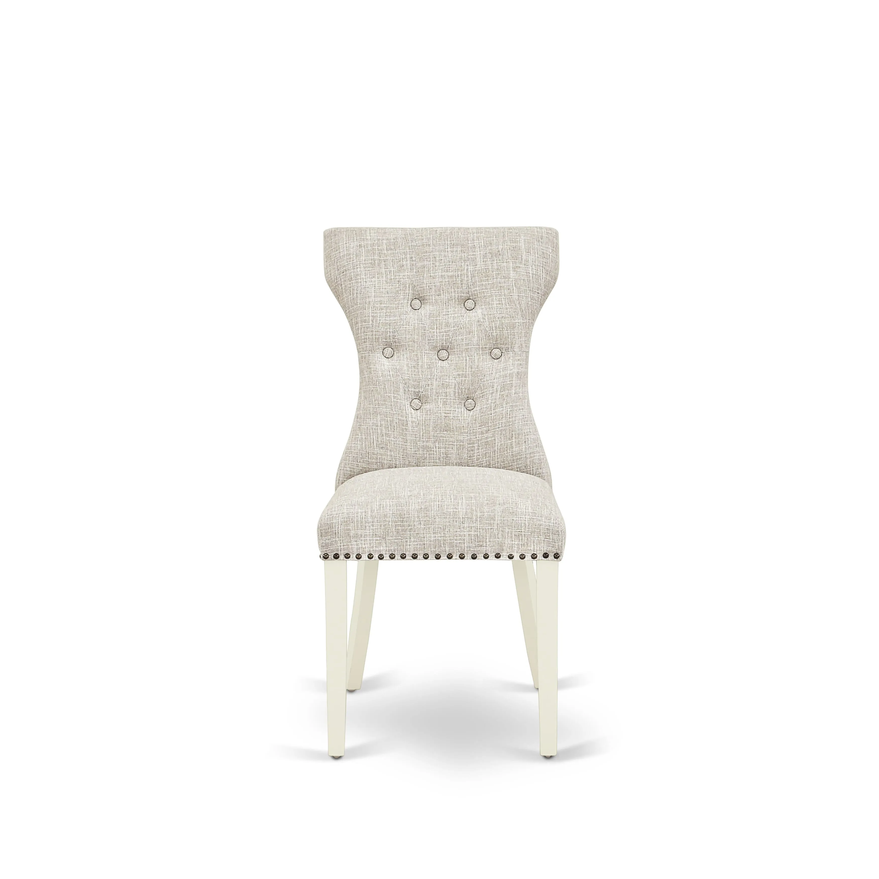 East West Furniture X027GA235-9 9 Piece Dining Set Includes a Rectangle Dining Room Table with X-Legs and 8 Doeskin Linen Fabric Upholstered Parson Chairs