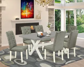 East West Furniture X097EL207-7 7 Piece Dining Room Table Set Consist of a Rectangle Kitchen Table with X-Legs and 6 Gray Linen Fabric Parson Dining Chairs, 40x72 Inch, Multi-Color