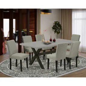 East West Furniture X697AB106-7 7 Piece Kitchen Table Set Consist of a Rectangle Dining Table with X-Legs and 6 Shitake Linen Fabric Parson Dining Chairs, 40x72 Inch, Multi-Color