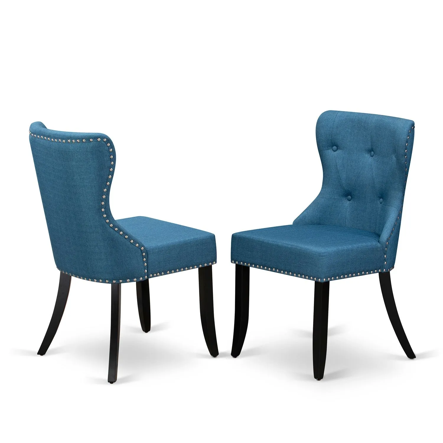 East West Furniture X697SI121-9 9 Piece Dining Table Set Includes a Rectangle Dining Room Table with X-Legs and 8 Blue Linen Fabric Upholstered Parson Chairs, 40x72 Inch, Multi-Color