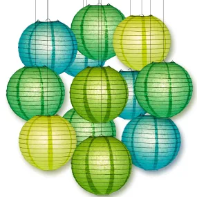 Greenery Color Party Pack Parallel Ribbed Paper Lantern Combo Set (12 pc Set)