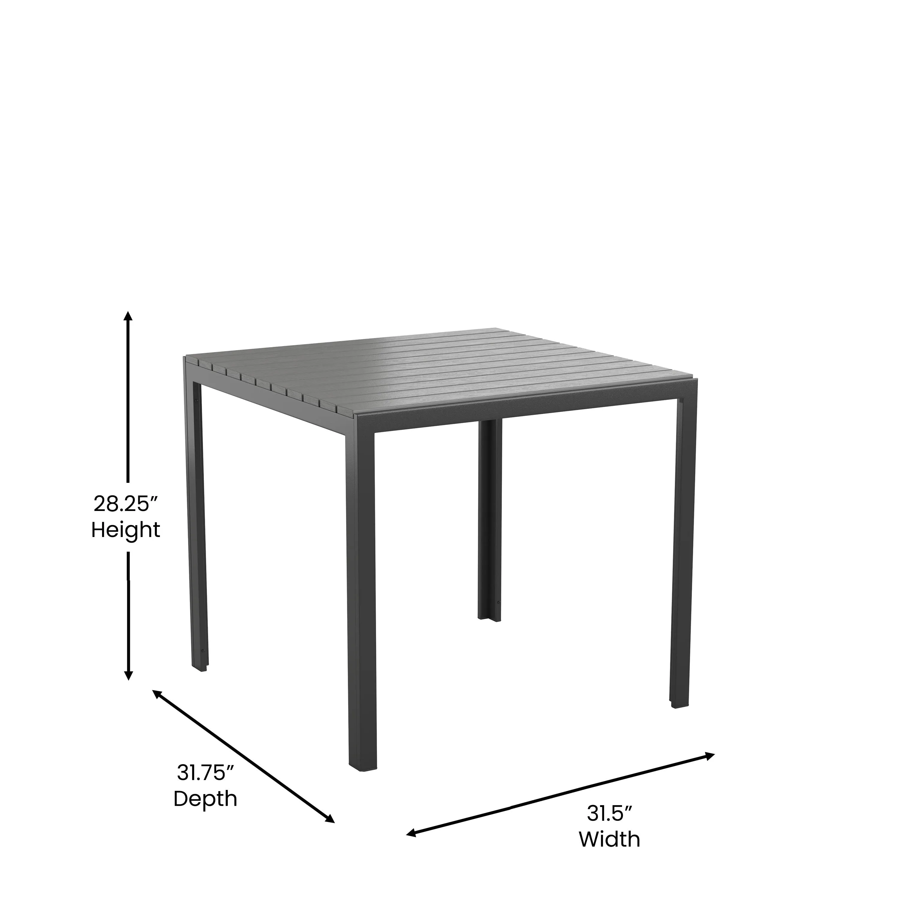 Harris Commercial 5 Piece Indoor-Outdoor Table and Chairs, Square Table with Poly Resin Top, 4 Metal Chairs with Poly Resin Backs & Seats