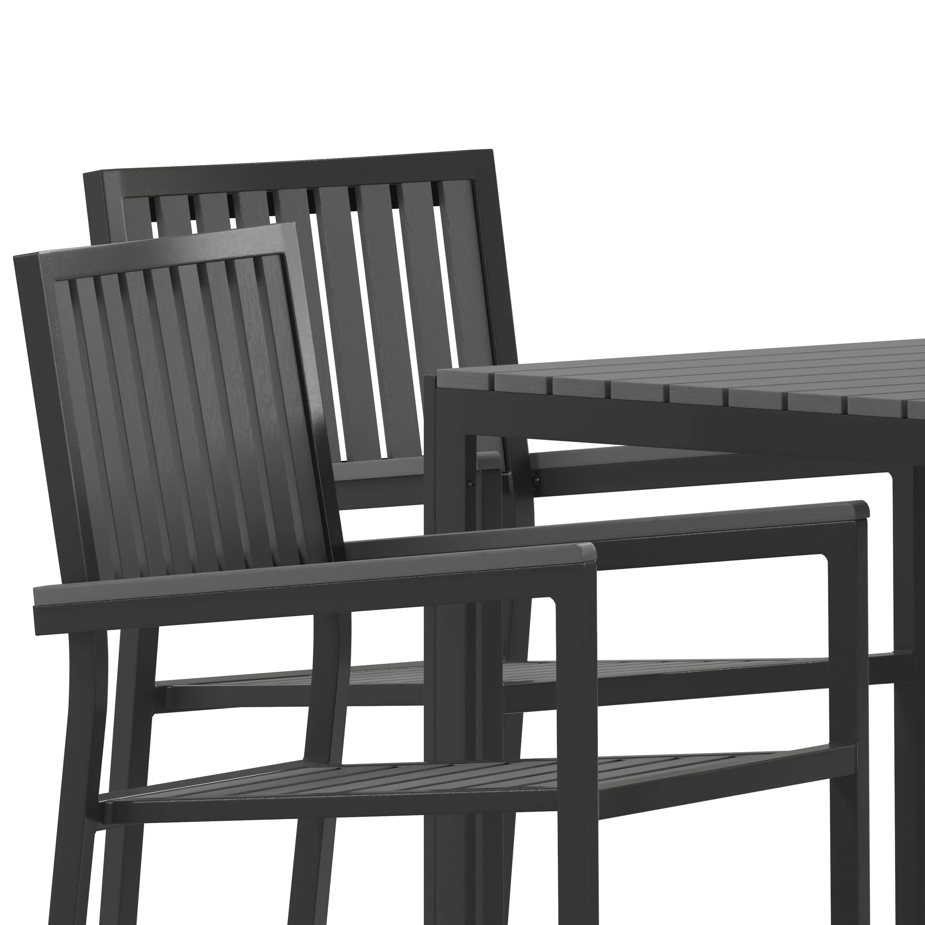 Harris Commercial 5 Piece Indoor-Outdoor Table and Chairs, Square Table with Poly Resin Top, 4 Metal Chairs with Poly Resin Backs & Seats