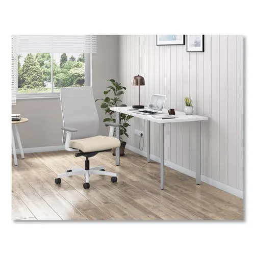 Ignition 2.0 4-way Stretch Mid-back Task Chair, White Adjustable Lumbar Support, Biscotti Seat, Fog Back, White Base