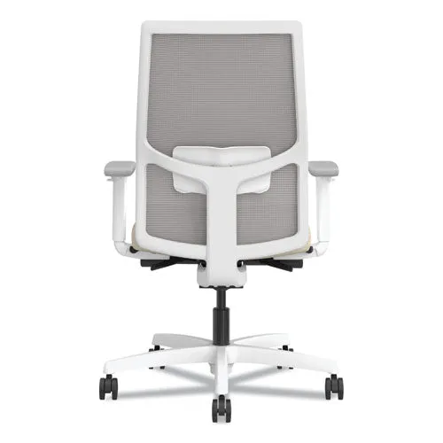Ignition 2.0 4-way Stretch Mid-back Task Chair, White Adjustable Lumbar Support, Biscotti Seat, Fog Back, White Base
