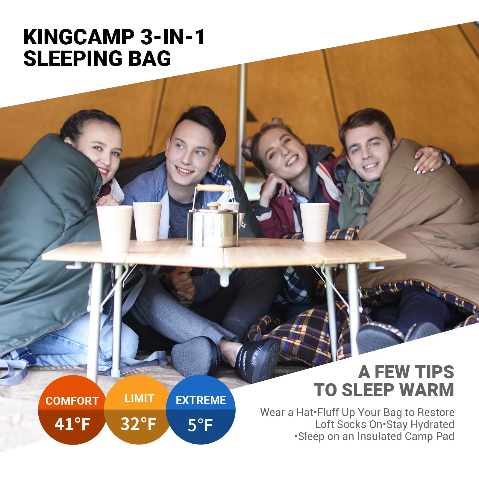 KingCamp 3-in-1 Sleeping Bag with Removable Liner