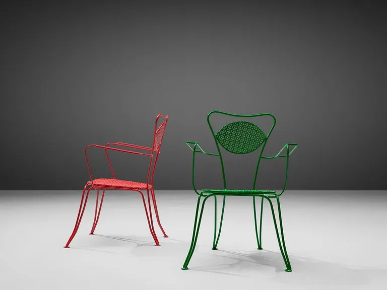 Large Set of Italian Patio Chairs in Lacquered Steel