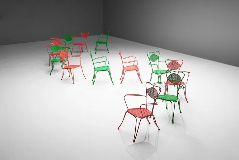 Large Set of Italian Patio Chairs in Lacquered Steel