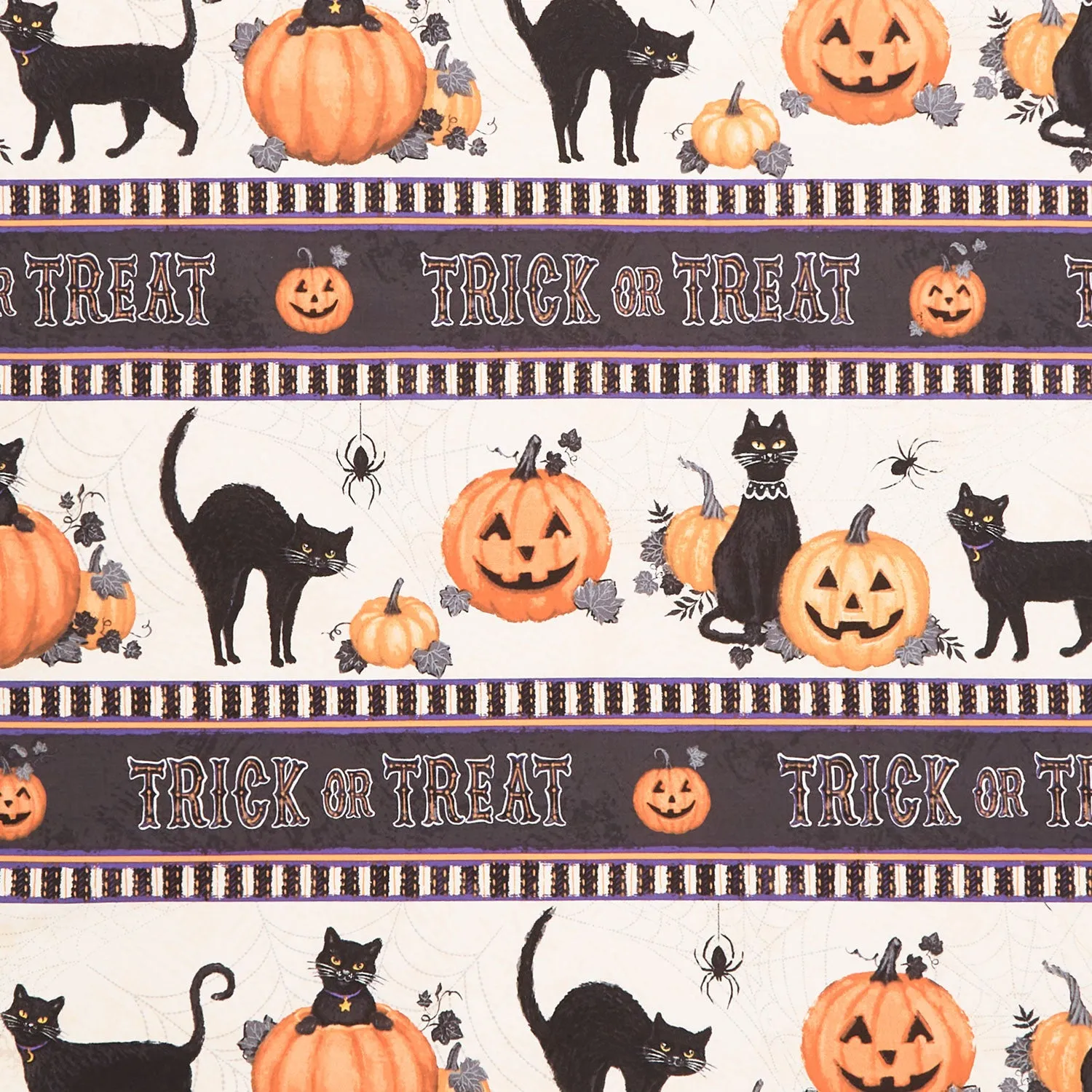 Meow-Gical Night - Halloween Cat Repeating Stripe Multi Yardage