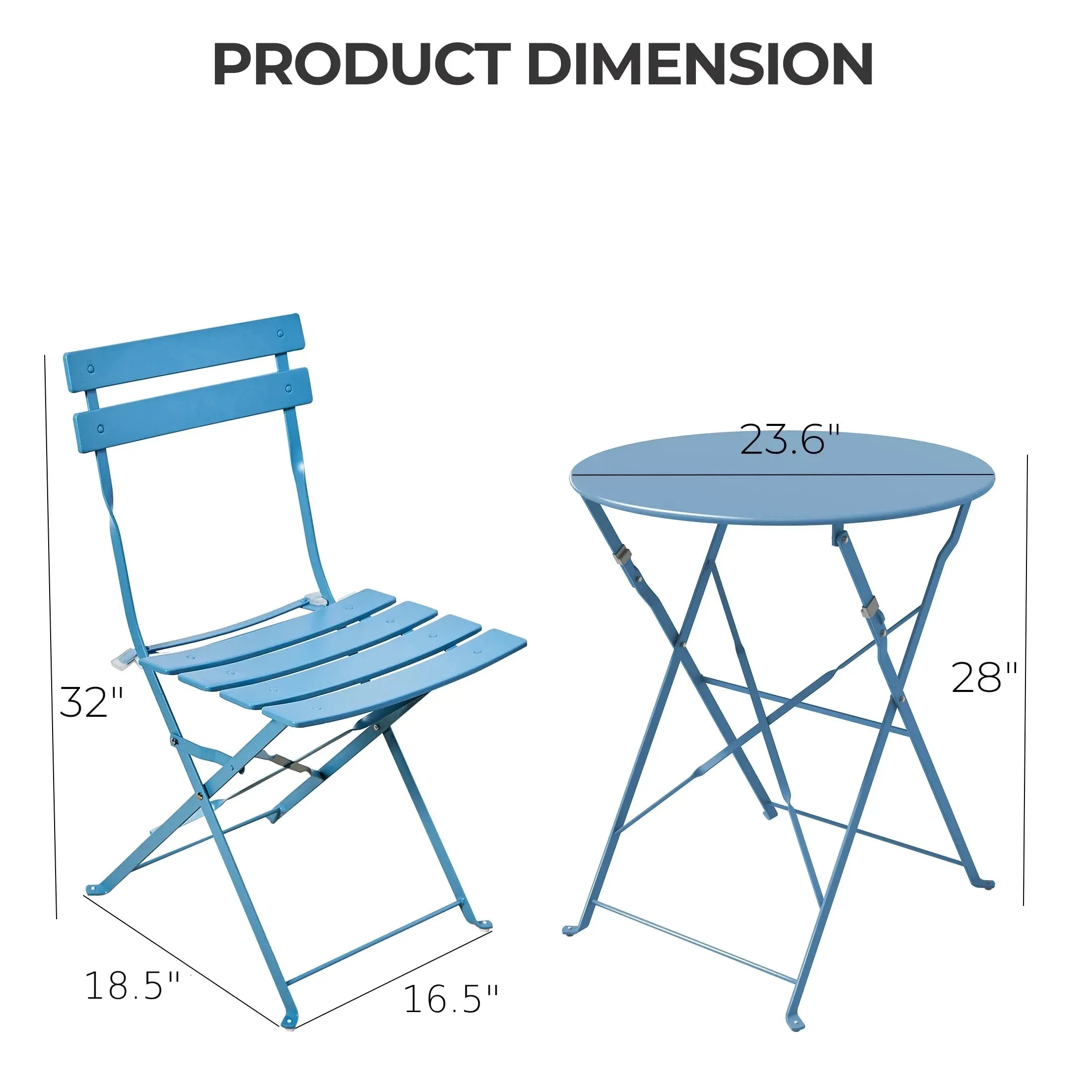 Metal 3-Piece Folding Bistro Table and Chairs Set, Outdoor Patio Dining Furniture for Small Spaces, Balcony, Mint Green