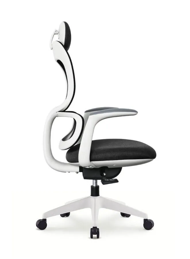 Modern Executive Ergonomic Office Chair With Sliding Seat and Headrest, White Frame for Office, Home and Shops
