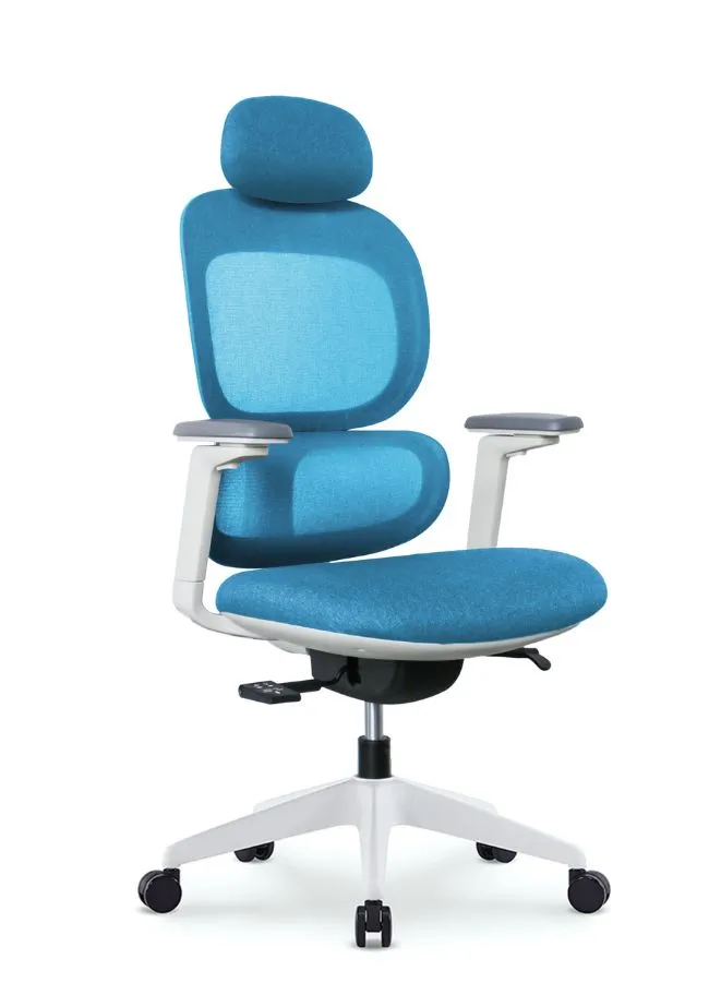 Modern Executive Ergonomic Office Chair With Sliding Seat and Headrest, White Frame for Office, Home and Shops
