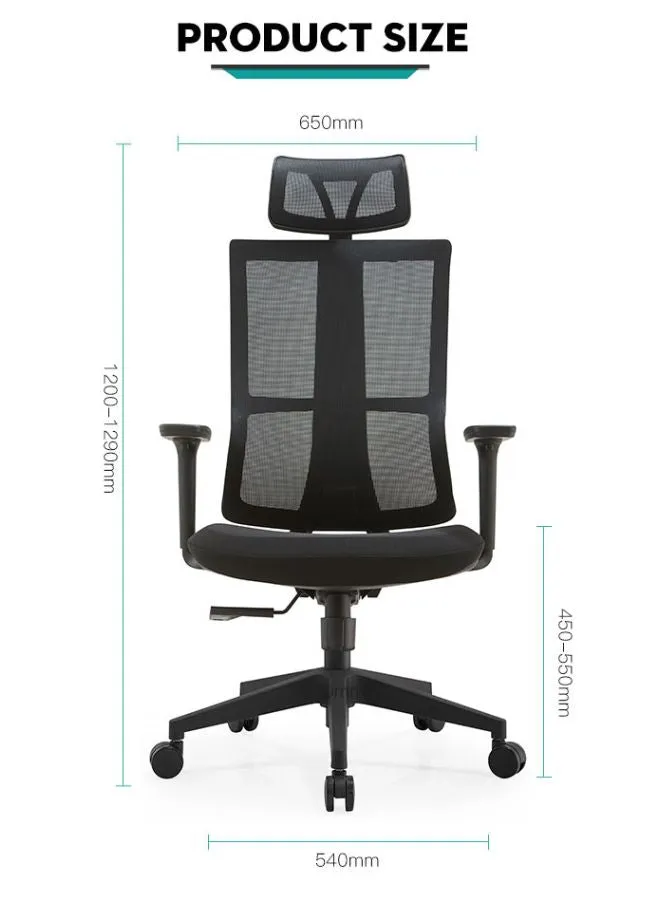 Modern Mesh High Back Office Chair with Adjustable Headrest and Armrests for Office and Home