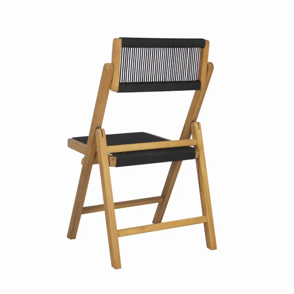 Olivier Coastal Modern Wood Roped Folding Chair with Adjustable Back