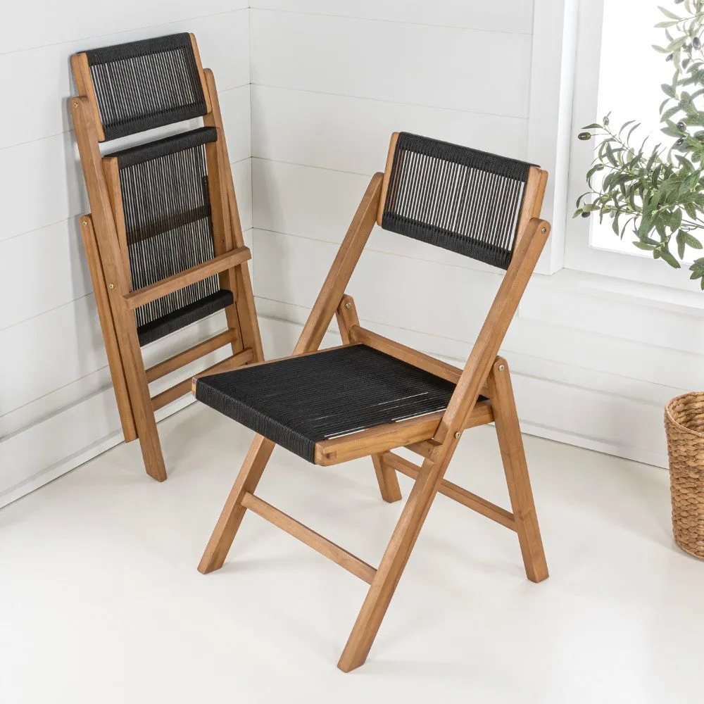 Olivier Coastal Modern Wood Roped Folding Chair with Adjustable Back
