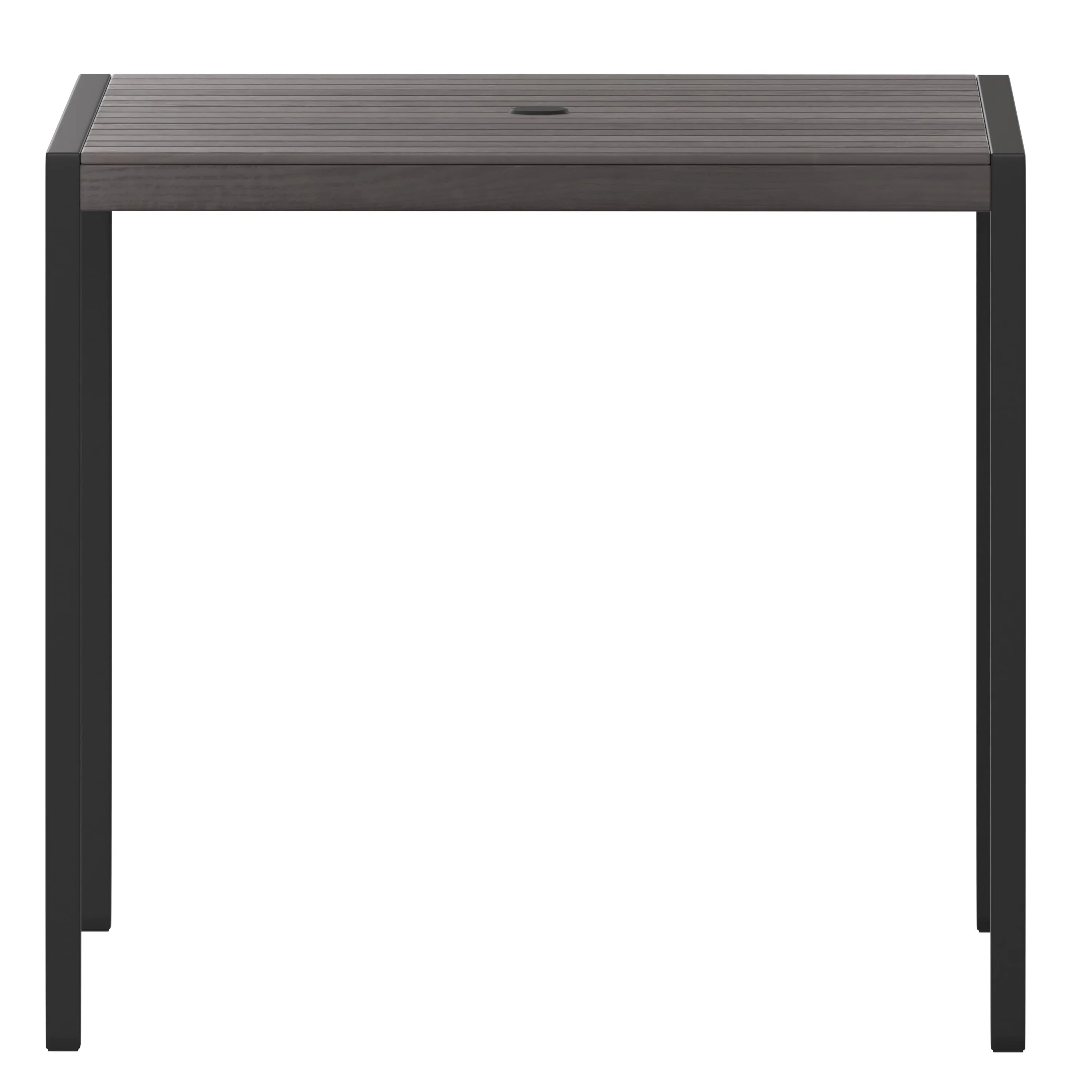 Outdoor Dining Table with Synthetic Teak Poly Slats - Square Steel Framed Restaurant Table with Umbrella Holder Hole