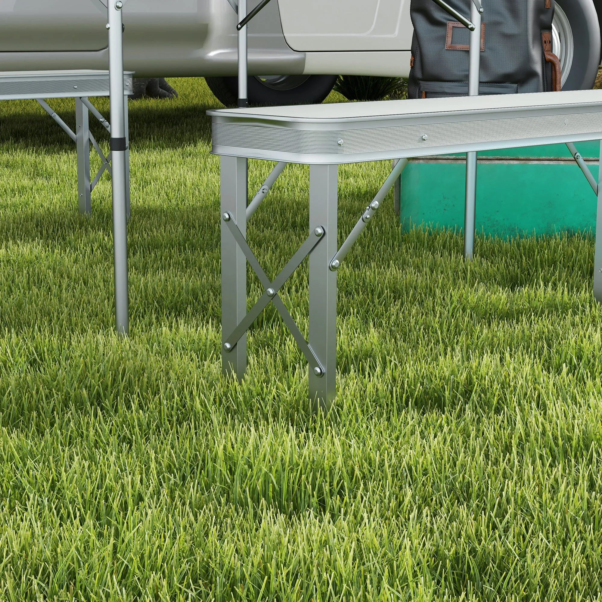 Outsunny Camping Picnic Table and 2 Benches Folding Aluminium Garden Table Set