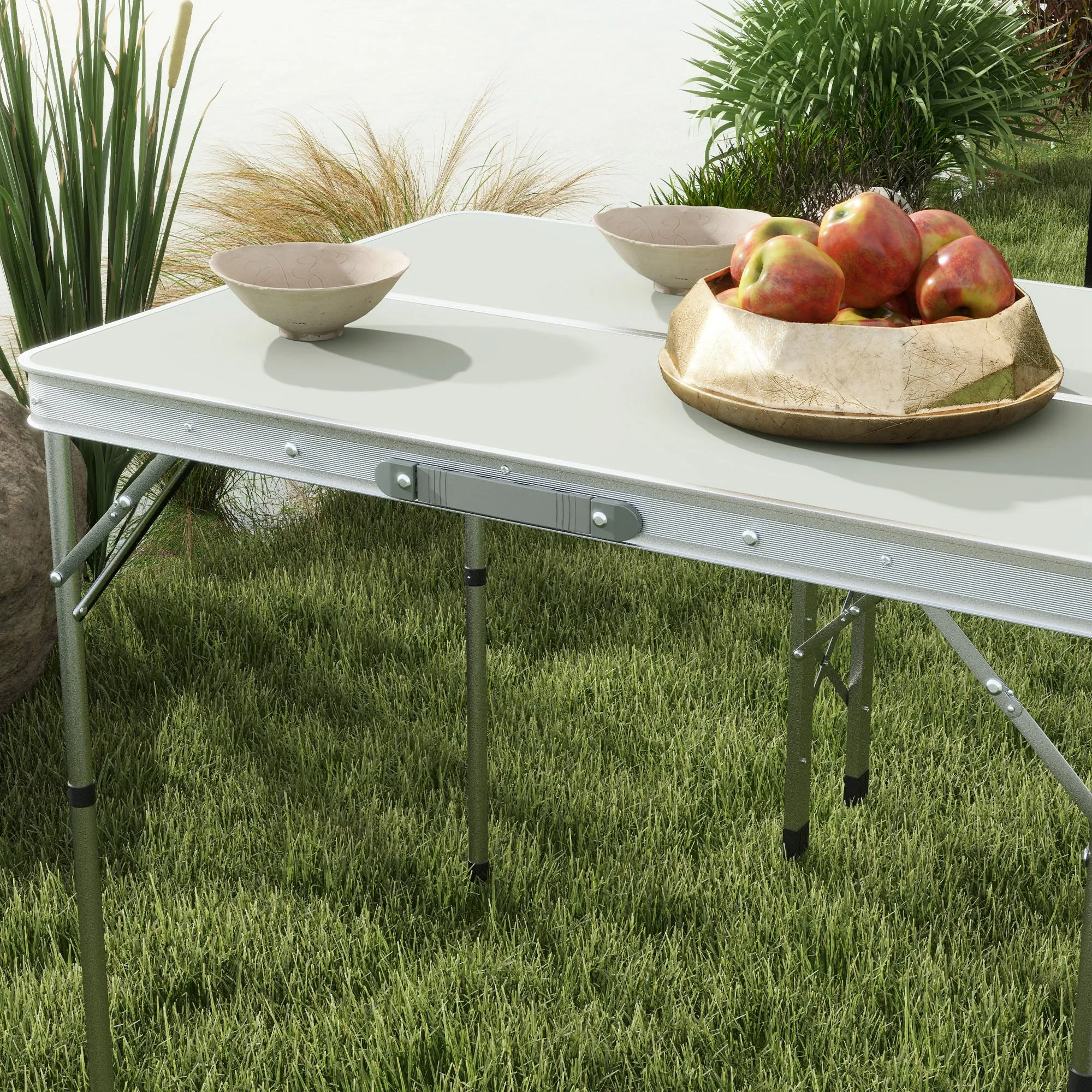 Outsunny Camping Picnic Table and 2 Benches Folding Aluminium Garden Table Set