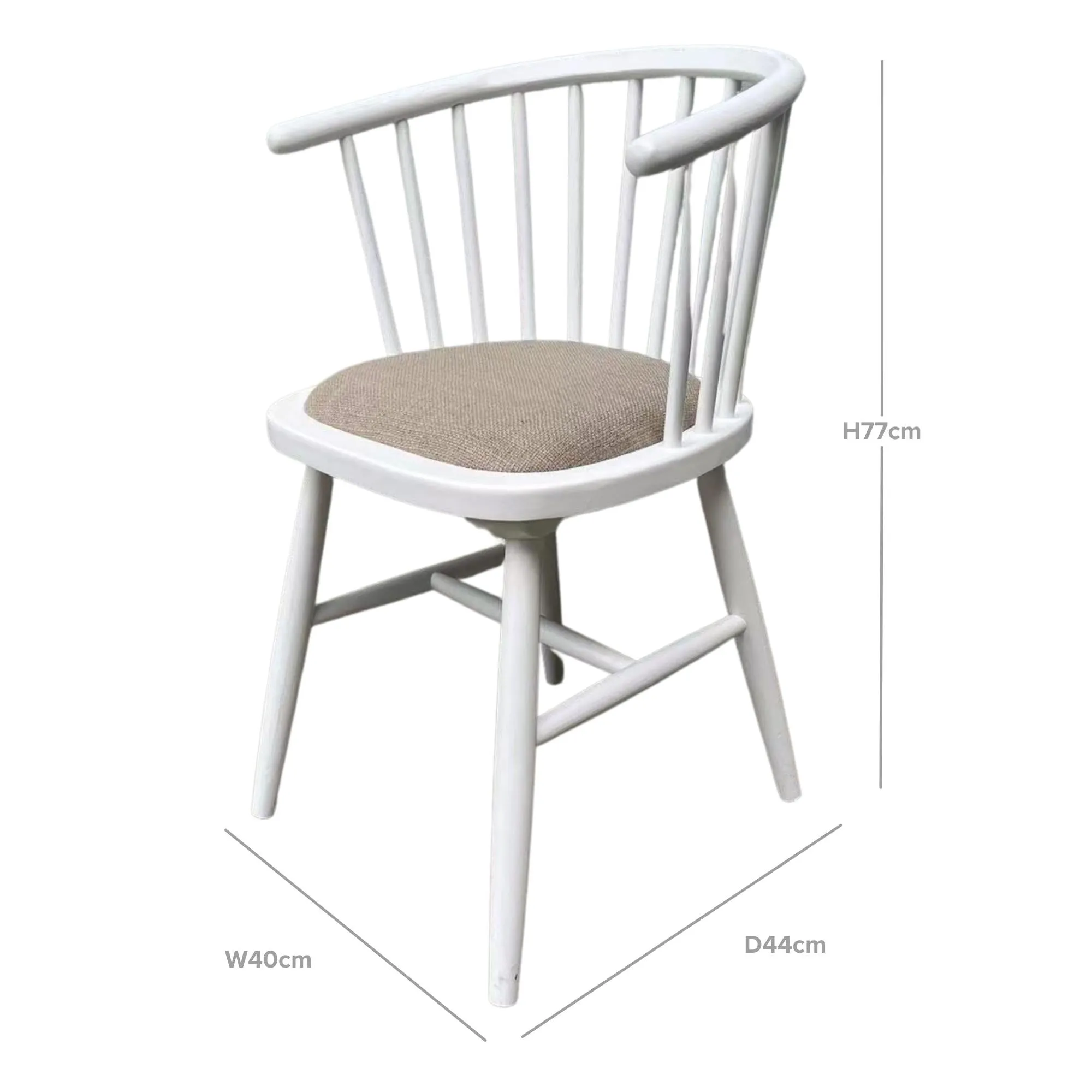 Round Curved Strip Back Elm Wood Dining Chair White