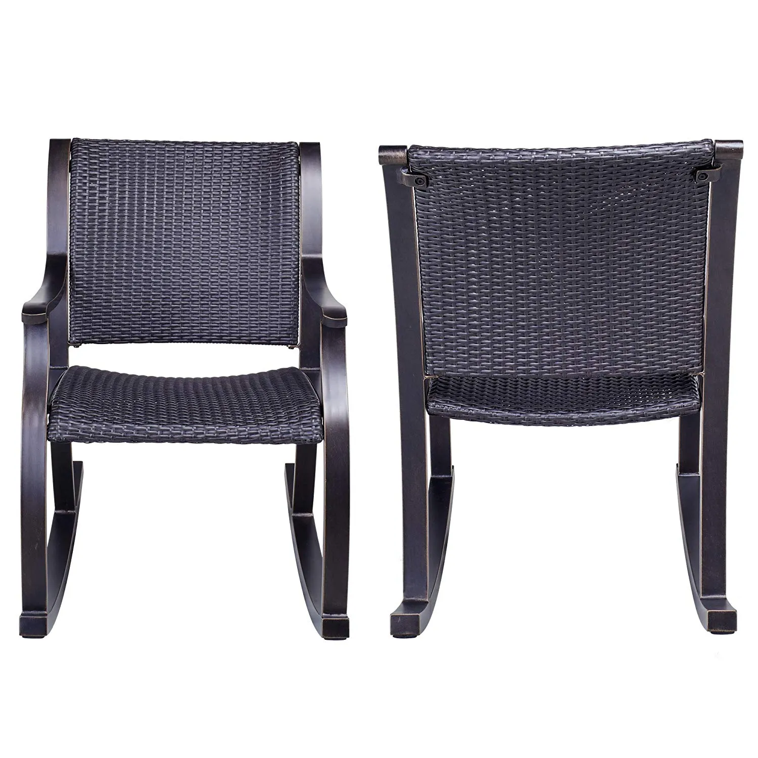 Set of 3 Tempered Glass Table Wicker Mesh Rocking Chairs Outdoor Patio Furniture