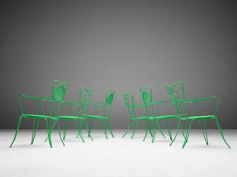 Set of Italian Patio Chairs in Green Lacquered Steel