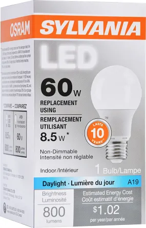SYLVANIA 79281 8.5 Watt A19 LED Light Bulb - 5000 Kelvin