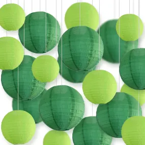 Ultimate 20-Piece Green Variety Nylon Lantern Party Pack - Assorted Sizes of 8", 10", 12, 14" (5 Round Lanterns Each) for Weddings, Events and Decor