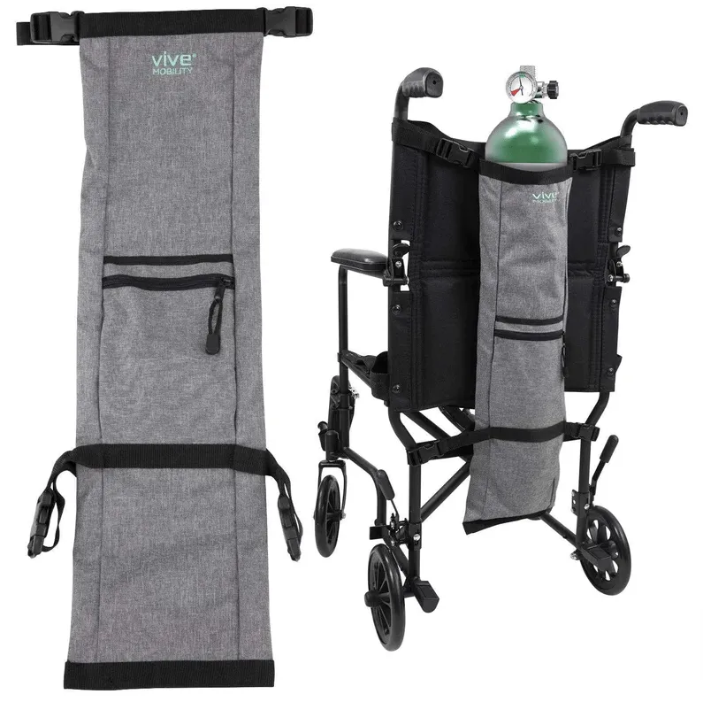 Vive Health Oxygen Tank Holder With Extra Pockets, Holds D/E Cylinders