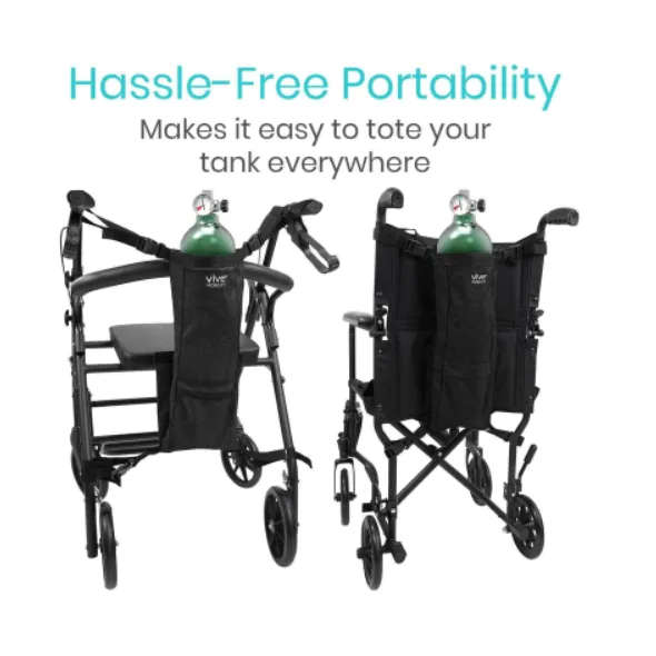 Vive Health Oxygen Tank Holder With Extra Pockets, Holds D/E Cylinders