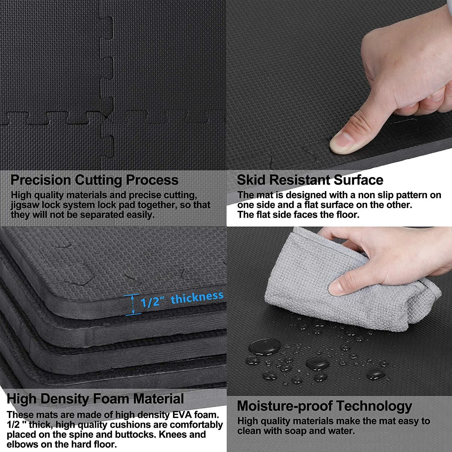ZENY™ Interlocking EVA Foam Floor Mat Tiles High Density Fitness Exercise Mats for Home Gym,Yoga,Gymnastics,Cardio Workout Flooring,36 Tiles,144 SQ.FT